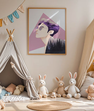 Abstract Portrait of a Person with Forest Silhouette and Purple Hair - Mi tienda