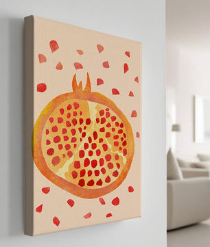Ilustración abstracta colorida de granada con semillas esparcidas