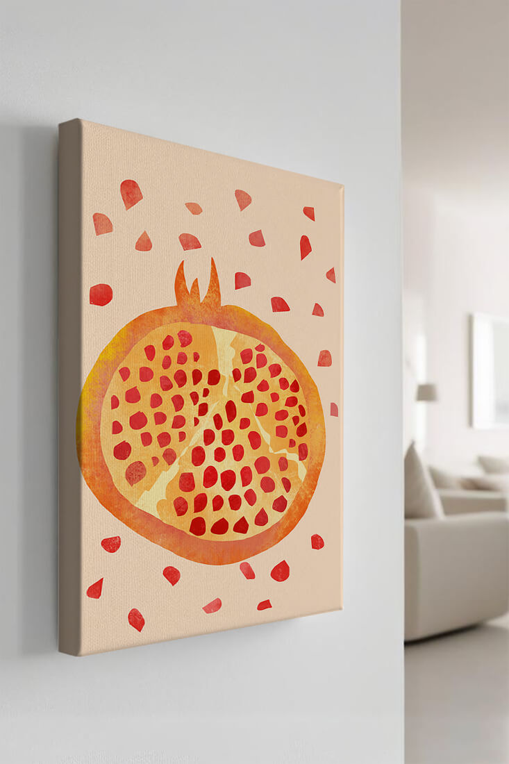 Colorful abstract pomegranate illustration with scattered seeds