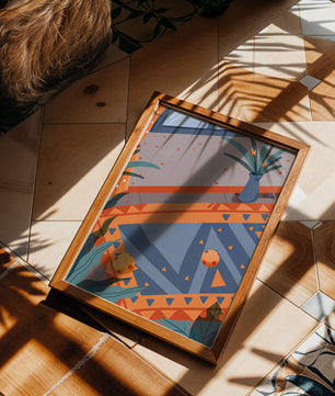 Modern Abstract Interior with Geometric Patterns and Plant