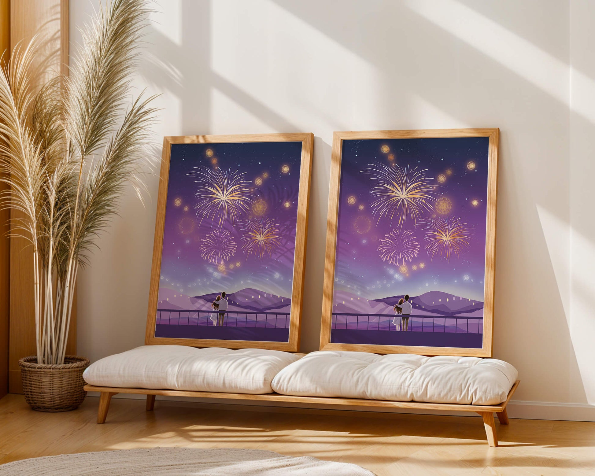 Romantic Couple Watching Fireworks on a Starry Night