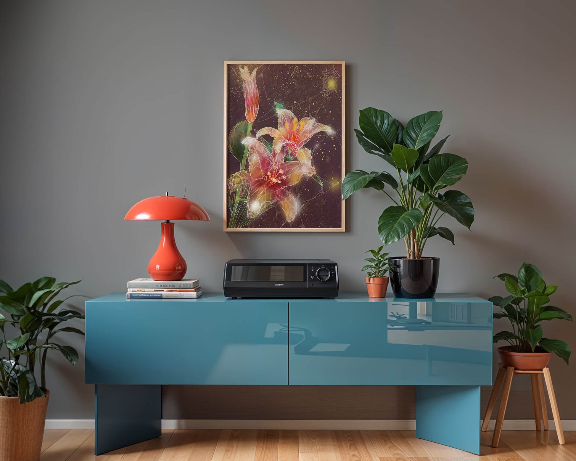 Elegant Floral Composition with Intricate Details and Golden Accents