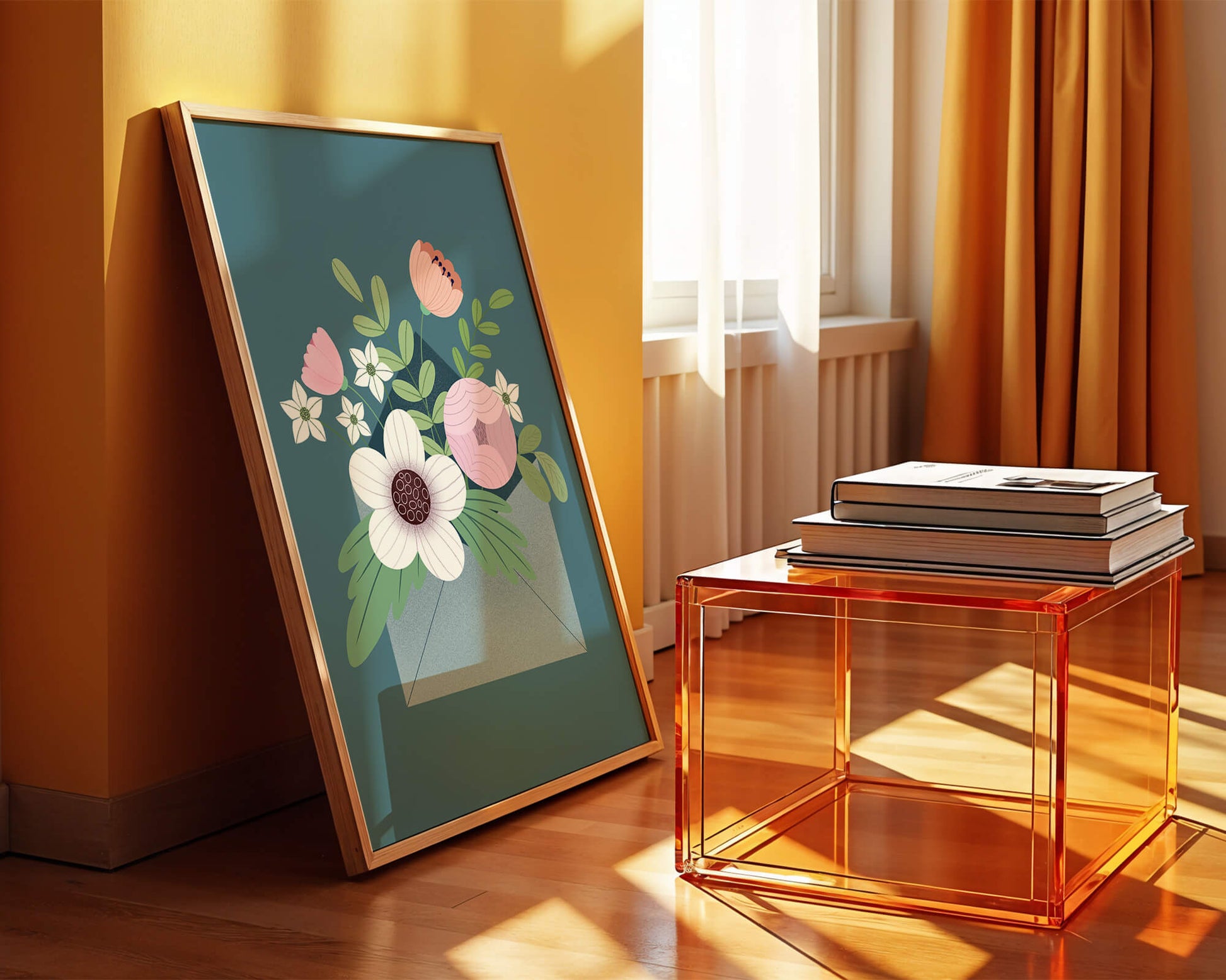 Floral bouquet in envelope with elegant botanical design