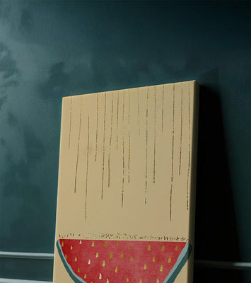 Abstract Watermelon Slice with Gold Accents on Minimalist Background