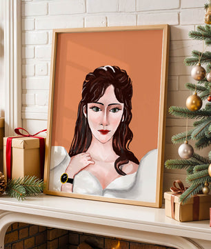 Retrato de una mujer con peinado elegante y reloj dorado