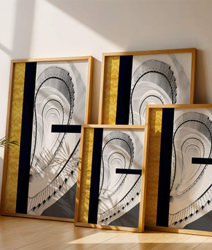 Abstract spiral staircase with a gold accent design