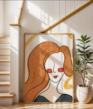 Illustration Of A Woman With Red Hair And Minimalist Features - Mi tienda