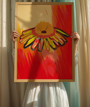 Abstract vibrant flower illustration with bold colors and dynamic strokes