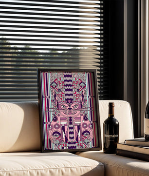 Art de chat géométrique coloré avec motifs abstraits en tons pastel