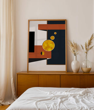 Abstract geometric artwork with golden circles and bold shapes - Mi tienda