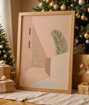 Moderne minimalistische Architekturszene mit Palmblatt