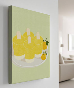 Illustration de sucettes glacées jaunes et d'oranges sur une assiette