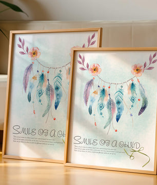 Whimsical dreamcatcher with feathers and flowers in a pastel watercolor style