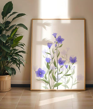 Elegant pastel blue flowers with green leaves on a white background
