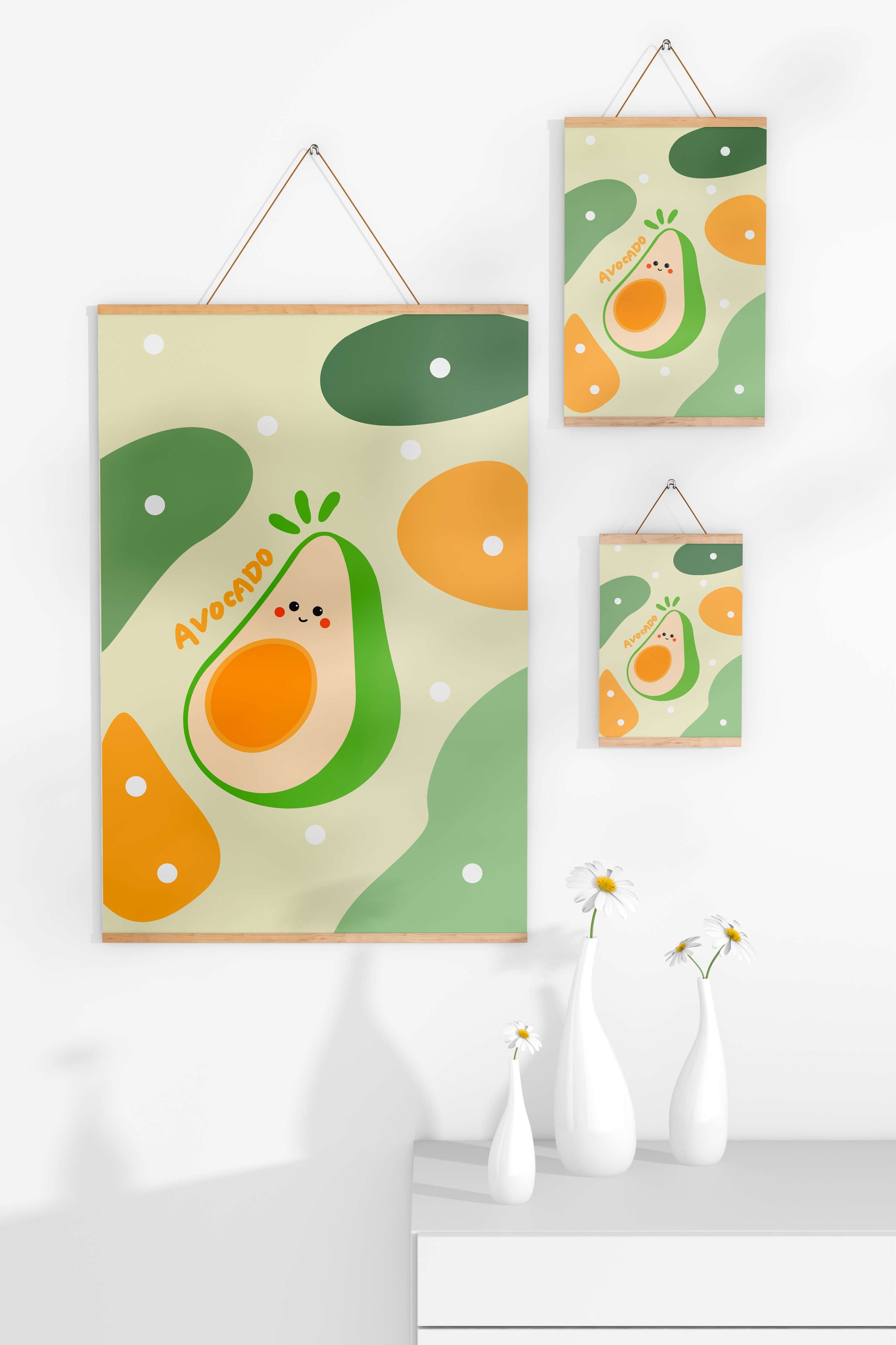 Adorable cartoon avocado design with colorful background