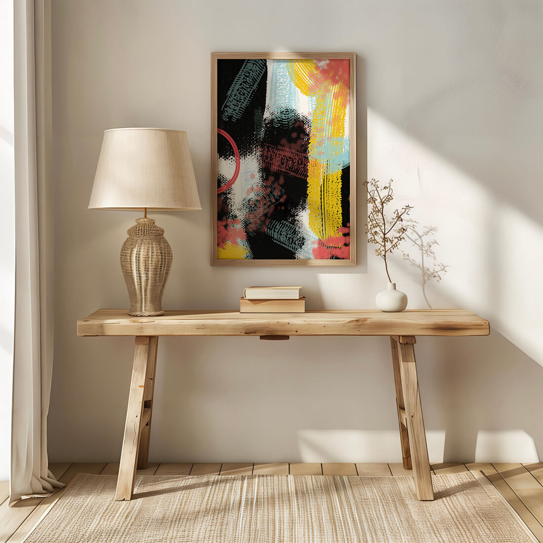 Abstract brush stroke art with vibrant colors on textured background
