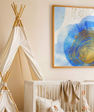 Abstract Watercolor Art with Gold Accents and Circular Pattern Design - Mi tienda