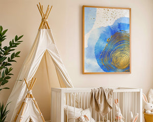 Abstract Watercolor Art with Gold Accents and Circular Pattern Design - Mi tienda