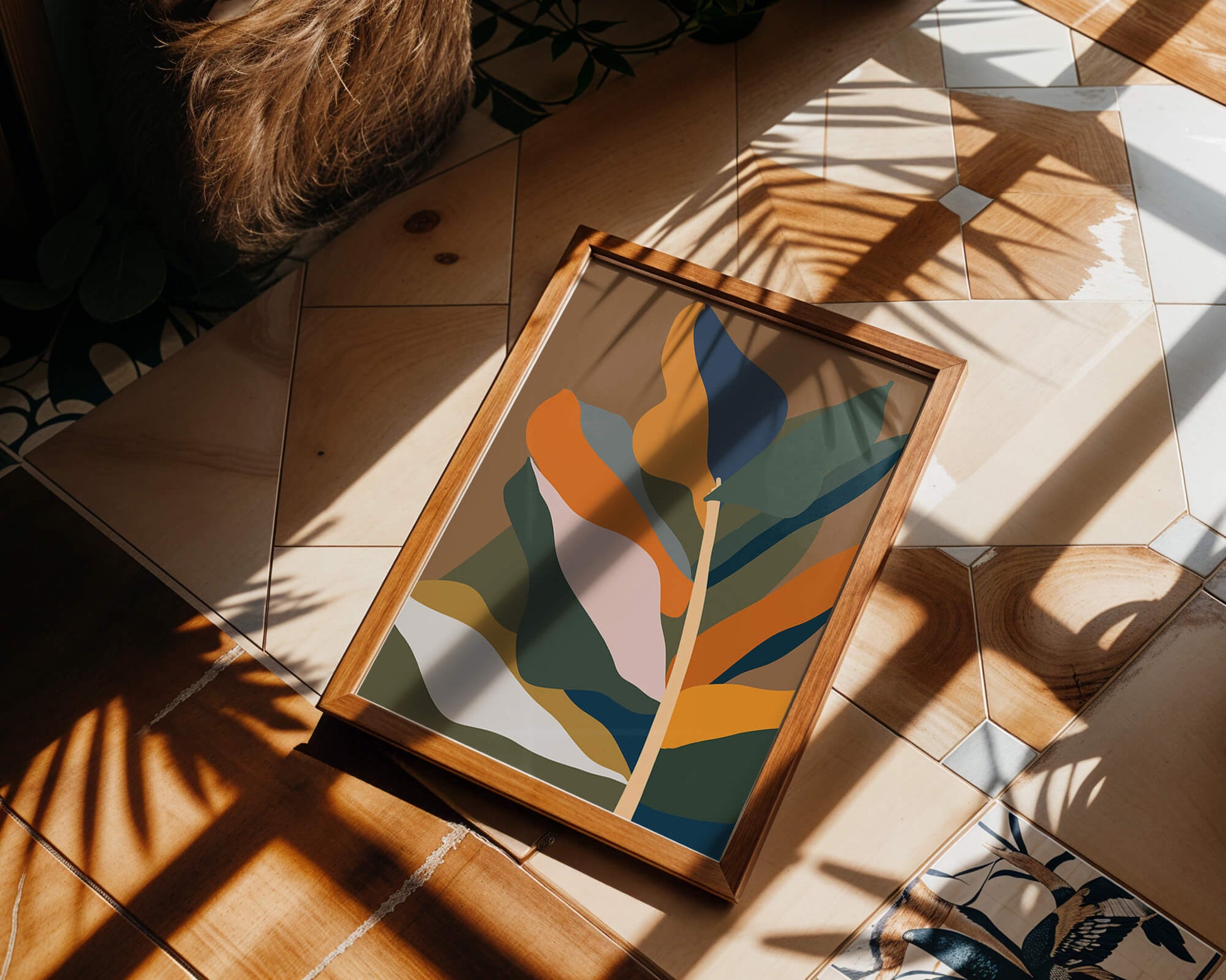 Abstract Botanical Illustration with Earthy Tones and Organic Shapes