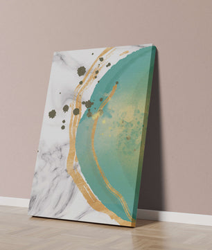Elegant abstract design with gold accents and teal hues