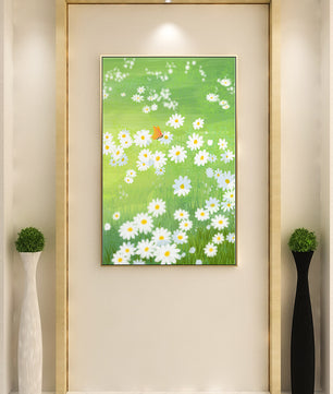 Butterfly Resting on Daisies in a Summer Meadow