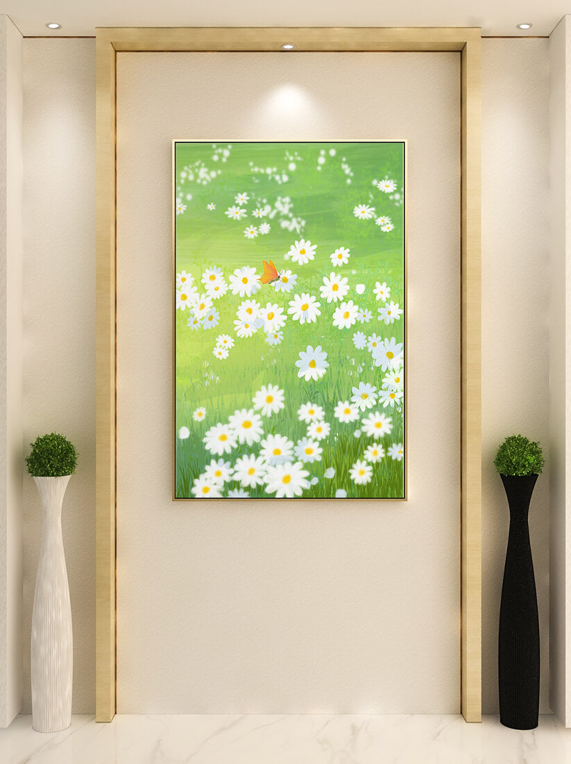 Butterfly Resting on Daisies in a Summer Meadow
