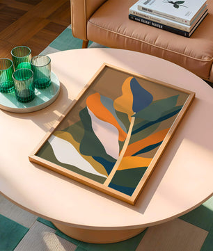Abstract Botanical Illustration with Earthy Tones and Organic Shapes