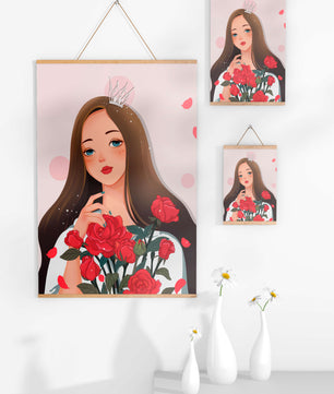 Illustration d'une fille animée avec une couronne et des roses