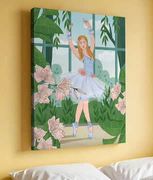 Elegant ballet dancer in a floral and botanical setting