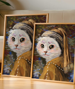 Retrato caprichoso de un gato en estilo clásico con pinceladas detalladas