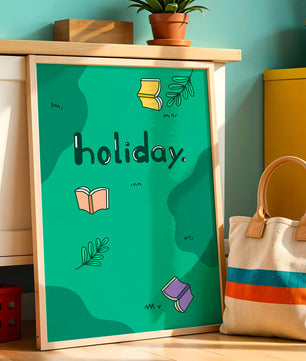 Diseño temático de vacaciones colorido con libros y hojas