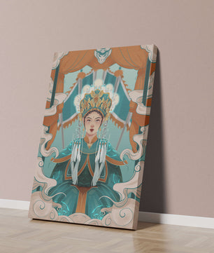 Illustration élégante d'une princesse orientale avec une tenue royale et des éléments mythiques