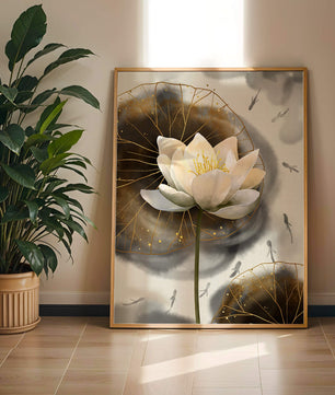 Illustration of a lotus flower with golden accents