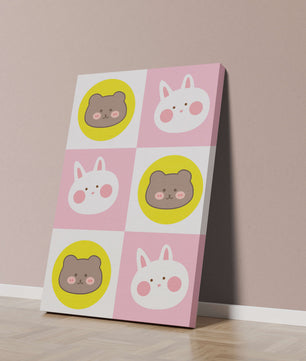 Diseño de patrones de animales juguetones con caras de osos y conejos en colores pastel