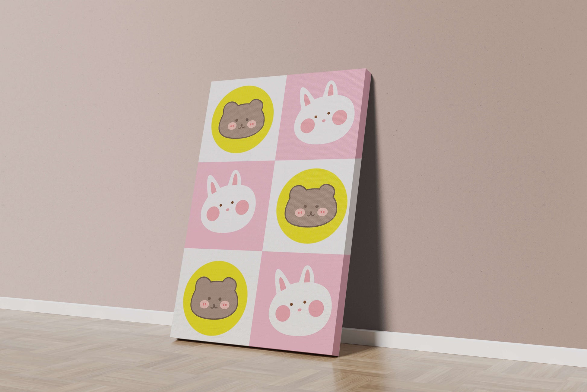 Diseño de patrones de animales juguetones con caras de osos y conejos en colores pastel