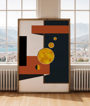 Abstract geometric artwork with golden circles and bold shapes - Mi tienda