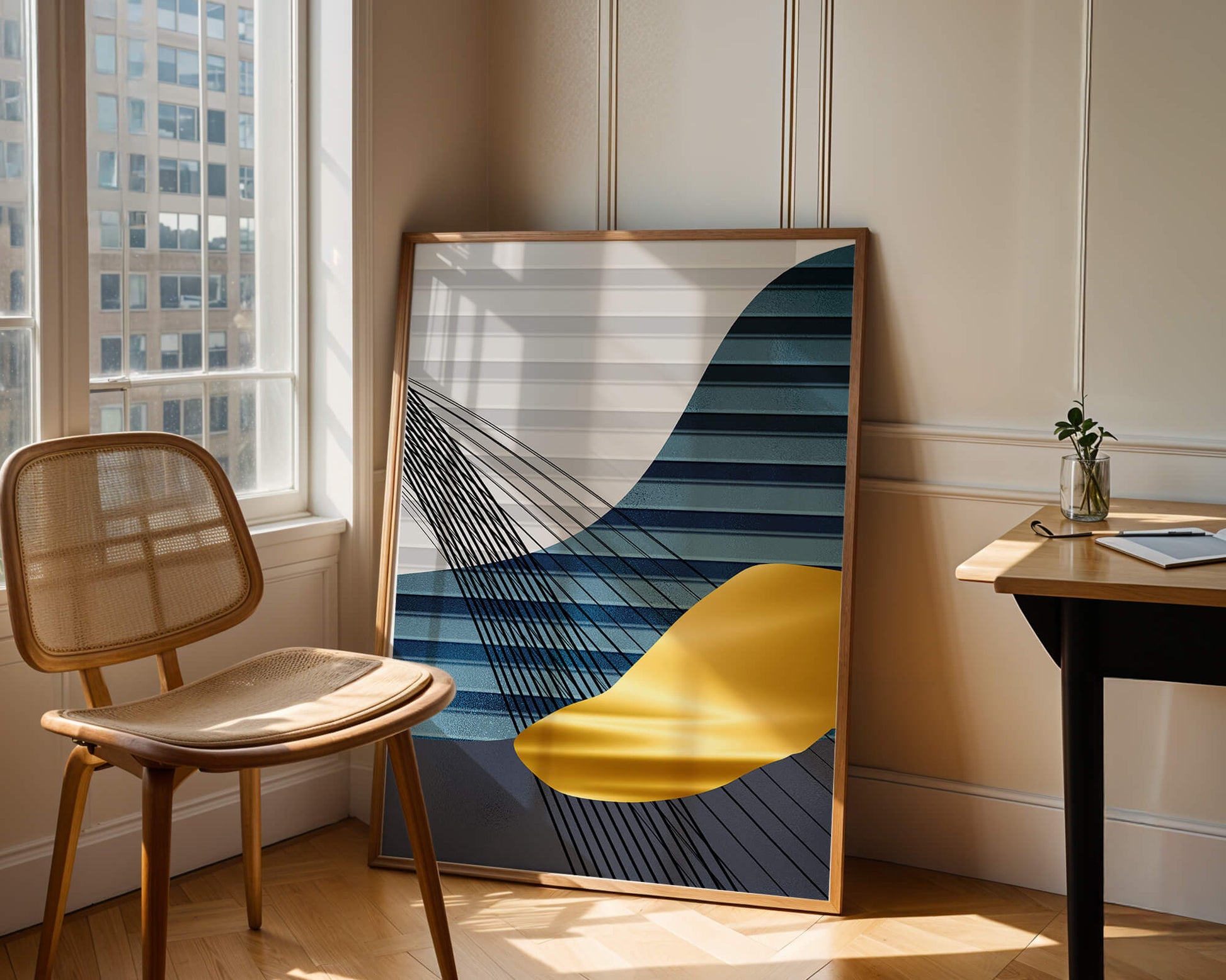 Abstract Composition with Blue and Gold Elements