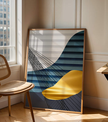 Abstract Composition with Blue and Gold Elements