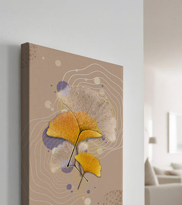Elegant ginkgo leaves with abstract wavy and circular elements
