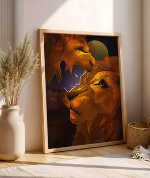 Majestic Lion Illustration in Cosmic Night Setting