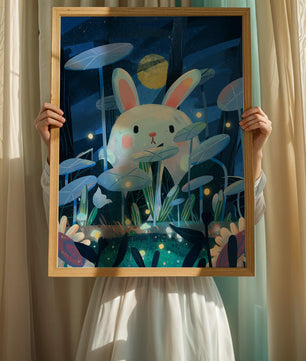 Cute rabbit in a dreamy moonlit forest