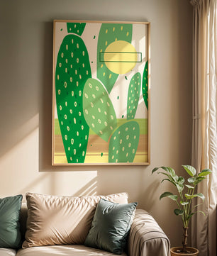 Art abstrait de cactus avec des éléments verts et jaunes