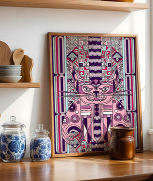 Gato Art Deco geométrico con patrones intrincados