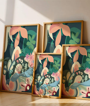 Abstract floral illustration with pastel colors and nature elements