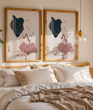 Abstract Minimalist Art with Curved Lines and Golden Accents