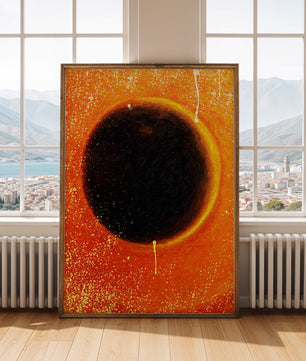 Abstract Representation of a Solar Eclipse with Vibrant Orange and Black Contrast
