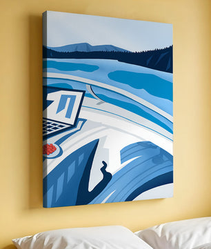 Modern Laptop and Scenic Lake View Illustration