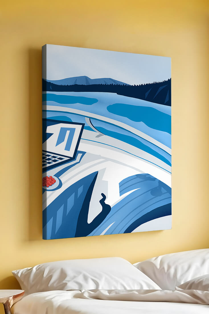 Modern Laptop and Scenic Lake View Illustration
