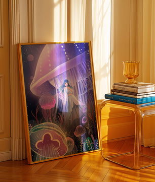 Underwater Fantasy Scene with Jellyfish and Girl