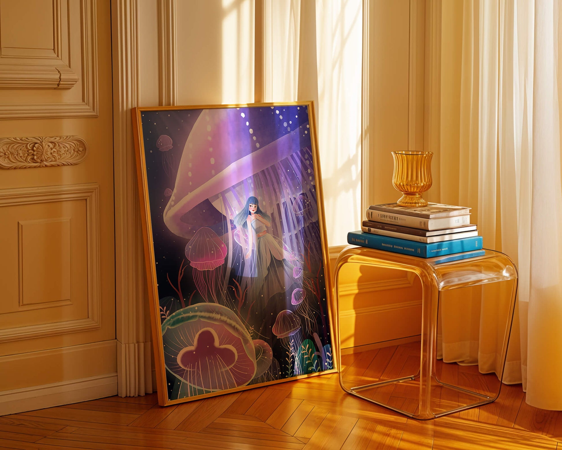Underwater Fantasy Scene with Jellyfish and Girl